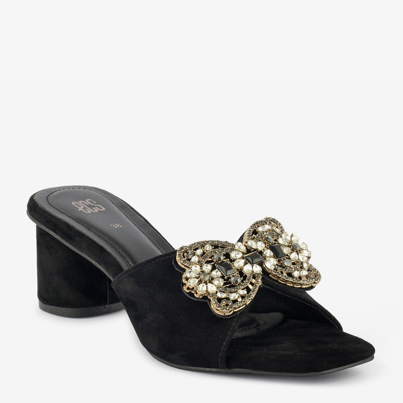 Jeweled Bow Block Heel