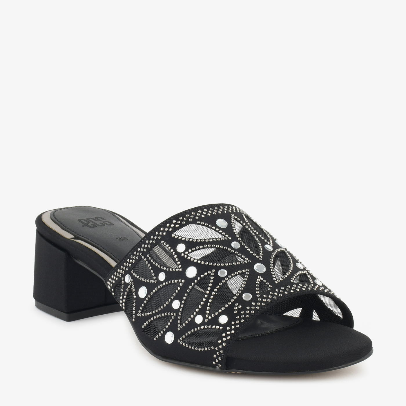 Embellished Mesh Block Heels