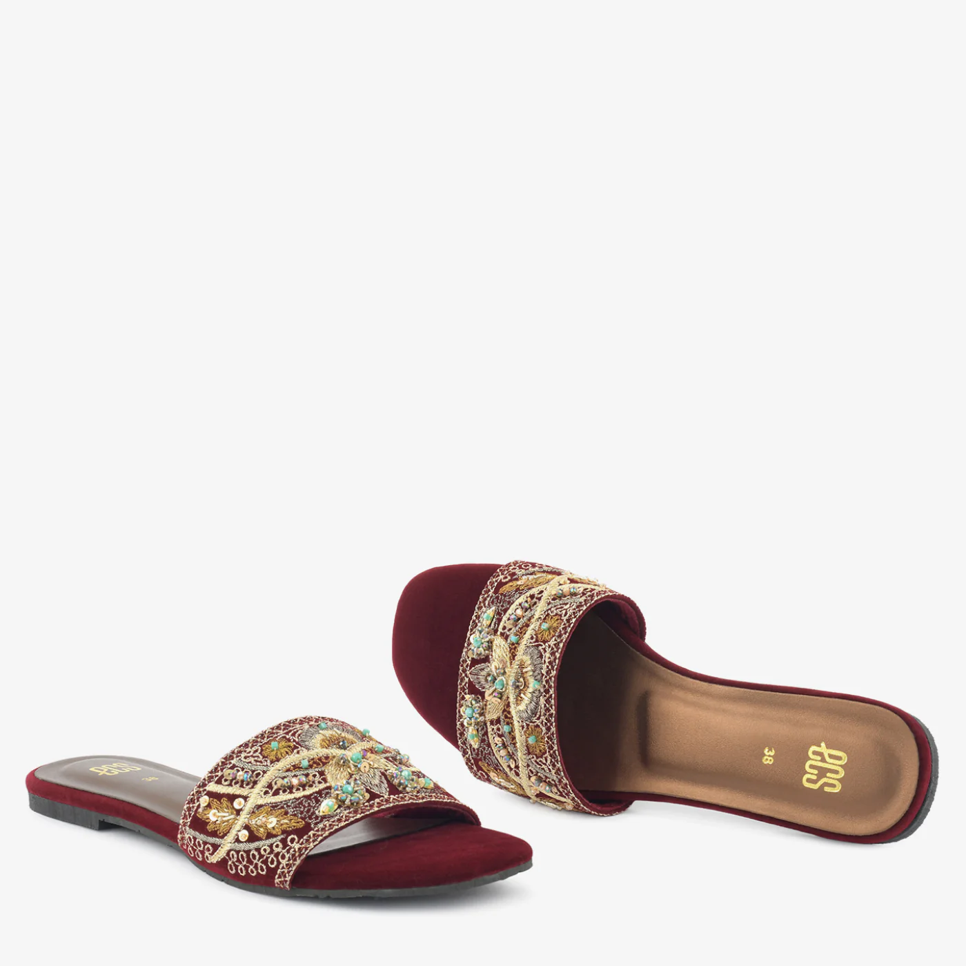 Embroidered Velvet Chappals - Image 2