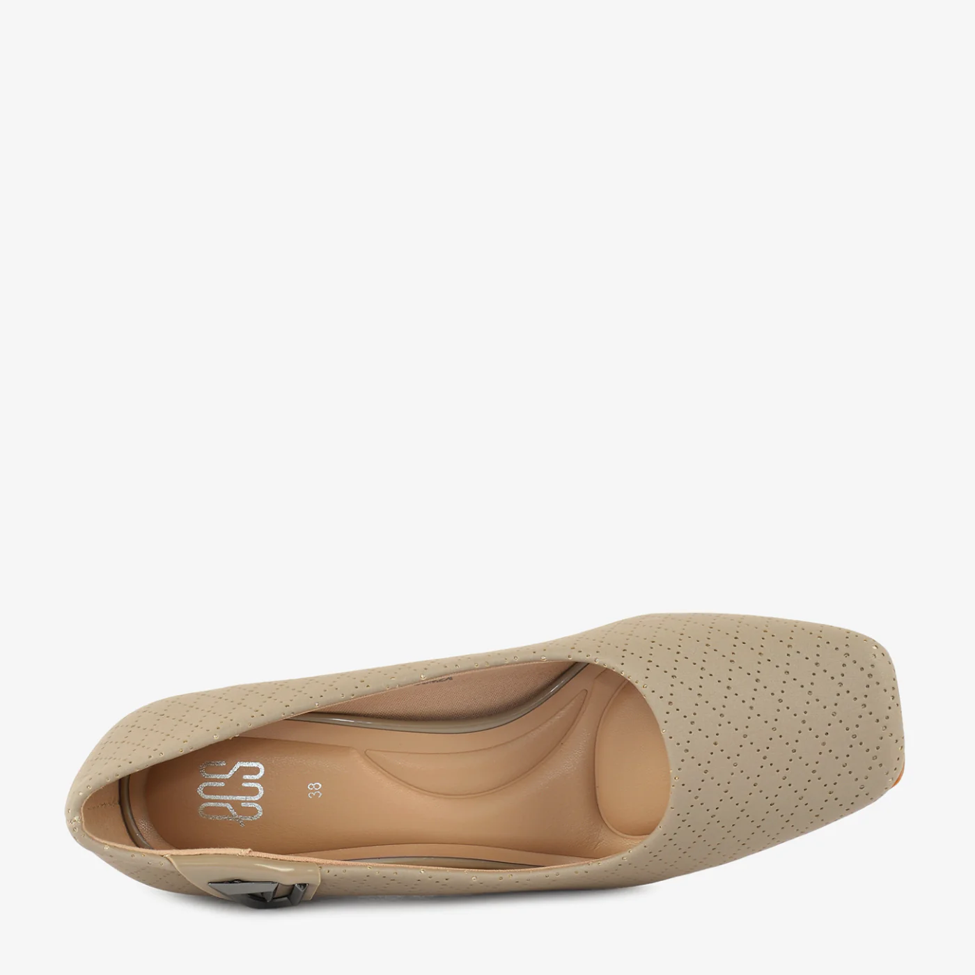 Taupe Perforated Block Heel Pumps - Image 3