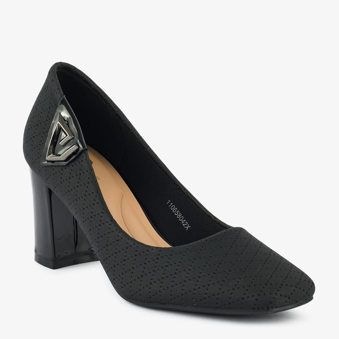 Taupe Perforated Block Heel Pumps - Image 5
