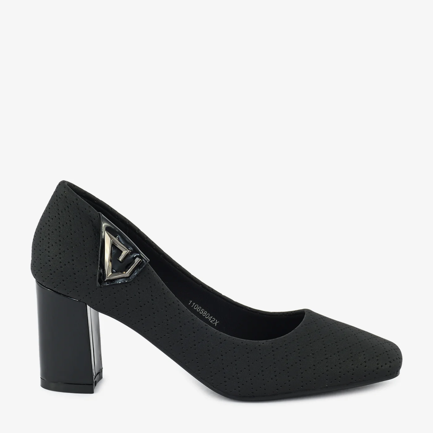 Taupe Perforated Block Heel Pumps - Image 6