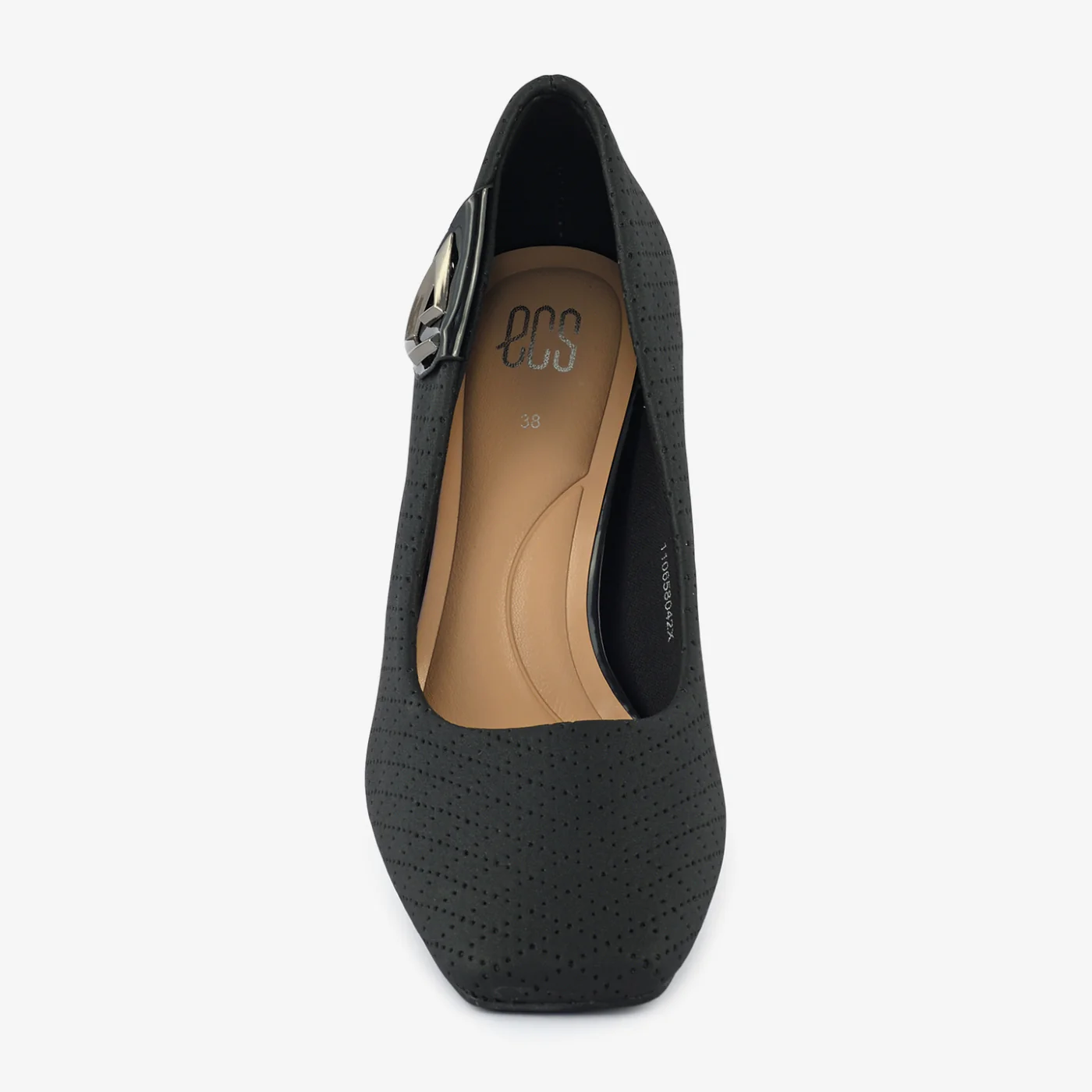 Taupe Perforated Block Heel Pumps - Image 8