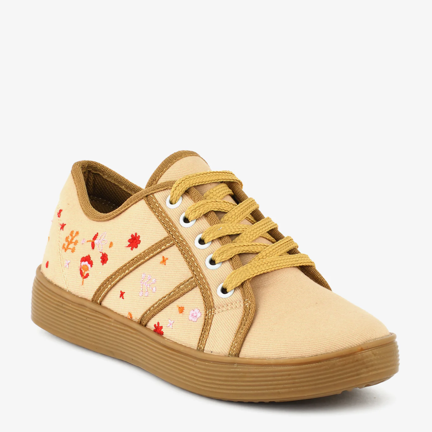 Sand Floral Embroidered Sneakers